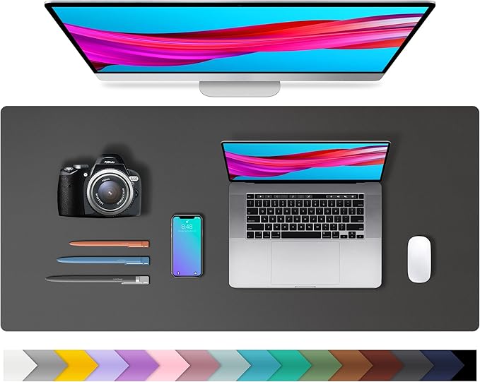 Aothia Leather Desk Pad Protector, Mouse Pad, Office Desk Mat,Non-Slip PU Leather Desk Blotter, Laptop Desk Pad, Waterproof Desk Writing Pad for Office and Home (Dark Pink — 36" x 17"