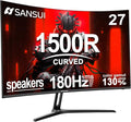 SANSUI 27 Inch Curved Gaming Monitor 180Hz 1ms with Speakers FHD 1080P Computer Monitor FreeSync|1500R|130% sRGB|HDR|Low Blue Light|HDMI DP Ports|VESA Mount|Metal Stand(ES-G27C1 HDMI Cable Incl.)