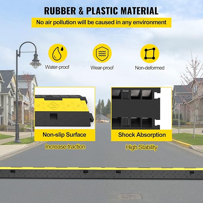 VEVOR Cable Protector Ramp, 5 Packs 2 Channels Speed Bump, Rubber Modular Humps Rated 11000 LBS Load Capacity, Protective Wire Cord Ramp Driveway Rubber Traffic Speed Bumps Cable Protector