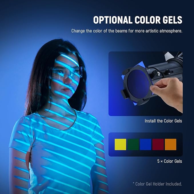 NEEWER Spotlight Snoot with 40° Projection Lens, Adjustable Focus, 16 Metal Gobos 5 Color Gels, Bag, Conical Snoot for Bowens Mount LED Continuous Output Lighting Studio Video Light Up to 300W, LS-38