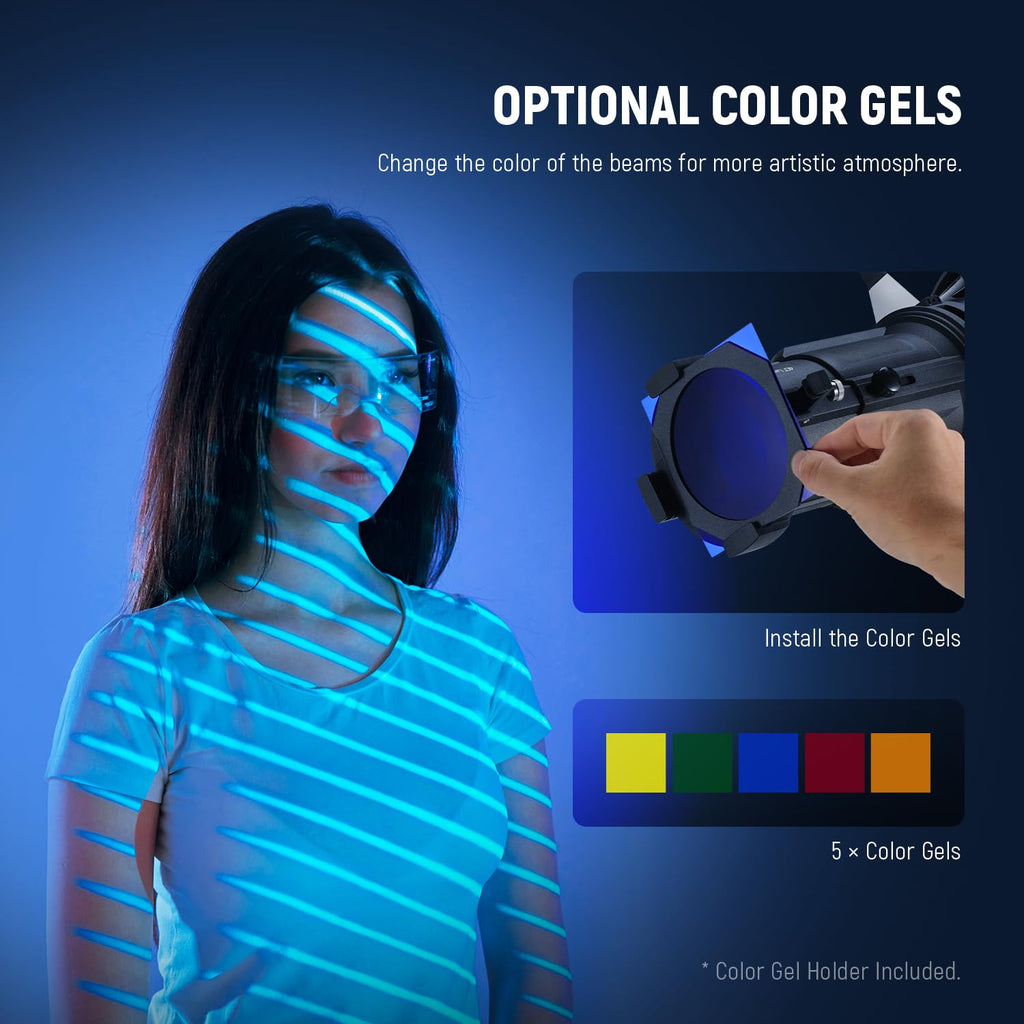 NEEWER Spotlight Snoot with 40° Projection Lens, Adjustable Focus, 16 Metal Gobos 5 Color Gels, Bag, Conical Snoot for Bowens Mount LED Continuous Output Lighting Studio Video Light Up to 300W, LS-38