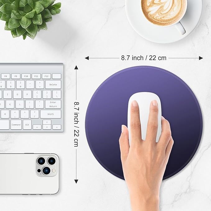 ITNRSIIET Mouse Pad Non-Slip Rubber Base Smooth Surface Stitched Edges Waterproof Durable Compatible with All Mice for Office & Gaming, Desk Accessory, Diameter 8.7 inch, Violet Gradient