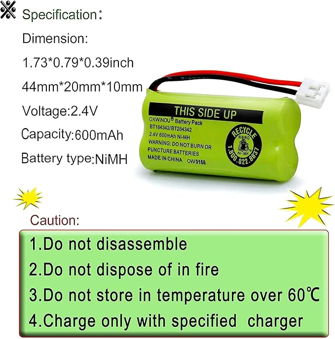 2.4v BT184342 BT284342 BT18433 BT28433 BT183348 BT283348 BT-1011 Replacement Battery Compatible with Phone CS6209 CS6219 CS6229 DS6151 89-1330-01-00 CPH-515D(2-Pack)