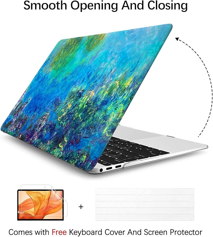 Compatible with MacBook Pro 13 inch Art Case Skin, 2022, 2021, 2020-2016 Release A2289/A2251/A2338 M1 Plastic Watercolor Hard Shell with Keyboard Cover & Screen Protector (Wisteria by Claude Monet)