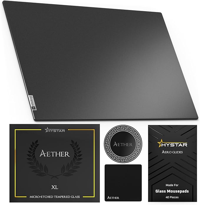 Hystar Aether Glass Gaming Mousepad | Micro-Etched Tempered Glass | Quiet, Ultra-Fast Glide | Full Anti-Slip Silicone Backing (Black, X-Large)