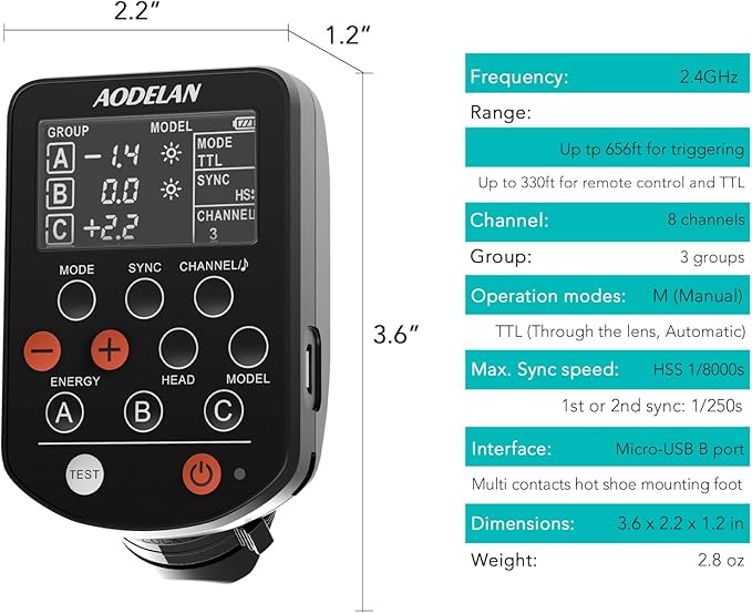 AODELAN TTL Wireless Flash Trigger for Canon Cameras, Support 1/8000s HSS Function; Replace P-rofoto Air Remote TTL-C