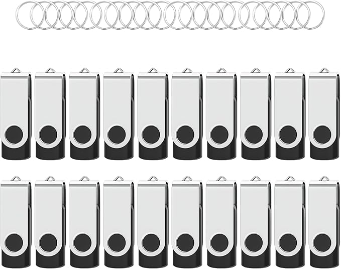 USB Flash Drives 4GB 20 Pack, Wooolken USB 2.0 Thumb Drives with Keychains Memory Stick USB Drive Pendrive for PC Laptop Computer (Black)