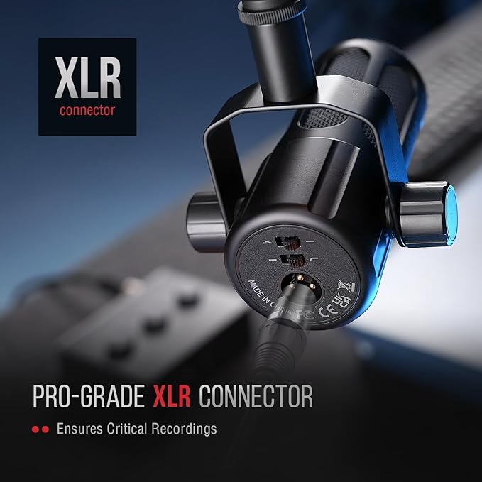 FIFINE XLR Dynamic Microphone, Studio Vocal Mic for Recording, All Metal XLR Podcast Microphone with Mid-Boost, Low-Cut Filter for Voice-Over, Compatible with Mixer/Audio Interface-AmpliTank TANK1