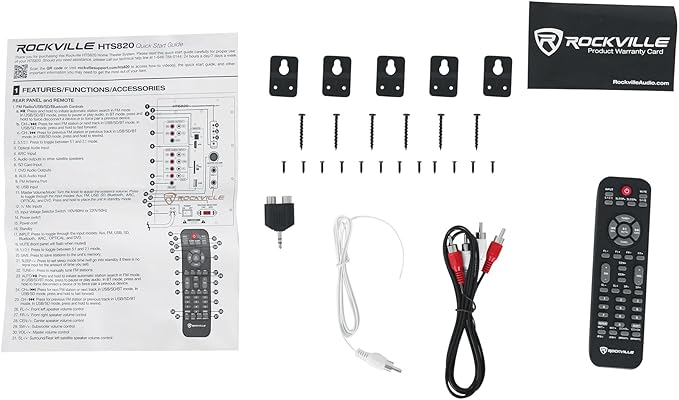Rockville HTS820 1500W 5.1 Channel Home Theater System with 8" Subwoofer, Bluetooth, USB, Includes Remote and Speaker Mounts - Perfect for Movies, Music, Karaoke