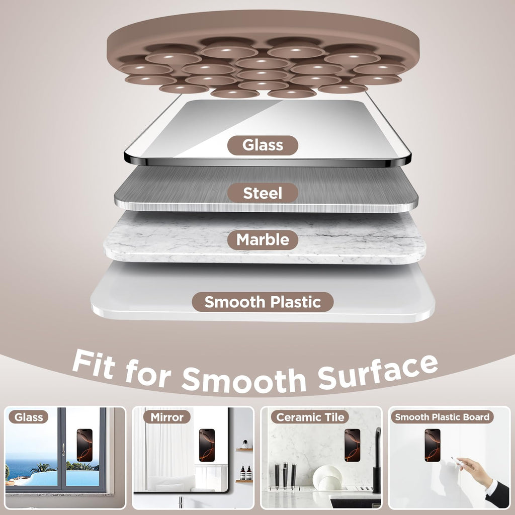 HSAOHD Magnetic Suction Cup Phone Mount with MagSafe, Silicone Hands-Free Grip Holder for iPhone Case and Android, Mirror Shower Phone Stand for Makeup FaceTime Gym Kitchen Bathroom, Light Brown