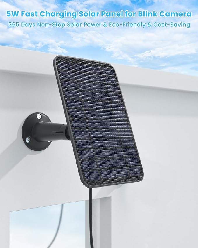 5W Solar Panel for Blink Camera Outdoor, Solar Panel Charger with Battery Compatible with New Blink Outdoor 4 (4th Gen) Camera, with 13.1ft Cable, IP65 Weatherproof, Includes Secure Wall Mount, 1 Pack