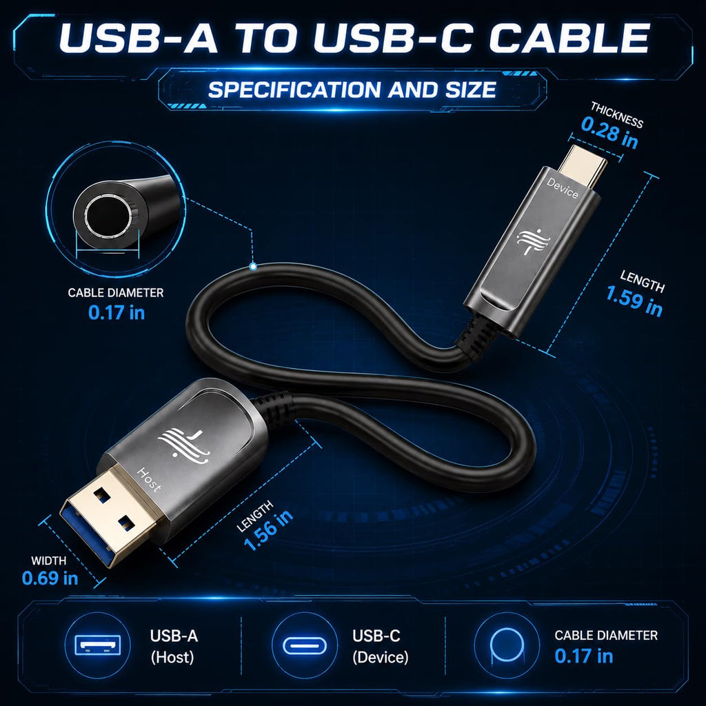 DWLCWY Fiber Optic USB A to USB C Cable 50ft 10Gbps Active Optical