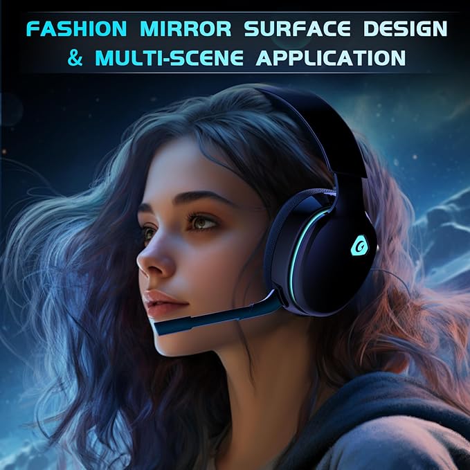 2.4GHz Wireless Gaming Headphones for PS5, PS4 Fortnite & Call of Duty/FPS Gamers, PC, Nintendo Switch, Bluetooth 5.3 Gaming Headset with Noise Canceling Mic, Stereo Sound, 40+Hr Battery -Black