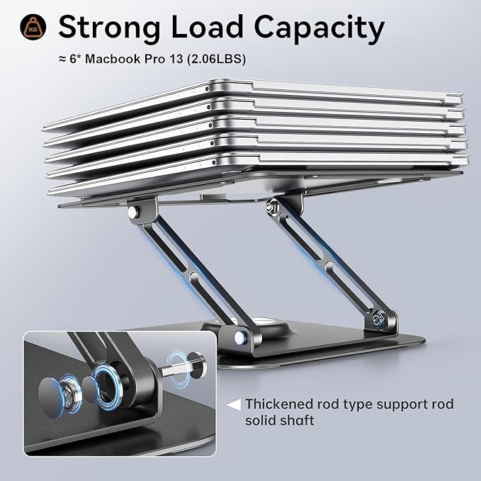 Laptop Stand for Desk, Adjustable Computer Stand with 360° Rotating Base, Ergonomic Laptop Riser for Collaborative Work, Foldable & Portable Laptop Stand, fits for All 10-16" Laptops