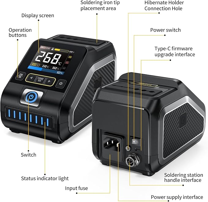 FNIRSI DWS-200 200W 245 Precision Digital Soldering Station Kit with 6 F245 Soldering Iron Tips and 2 Helping Hands, Temp Value & Curve Mode, 3 Temperature Storage, Full-Color Display