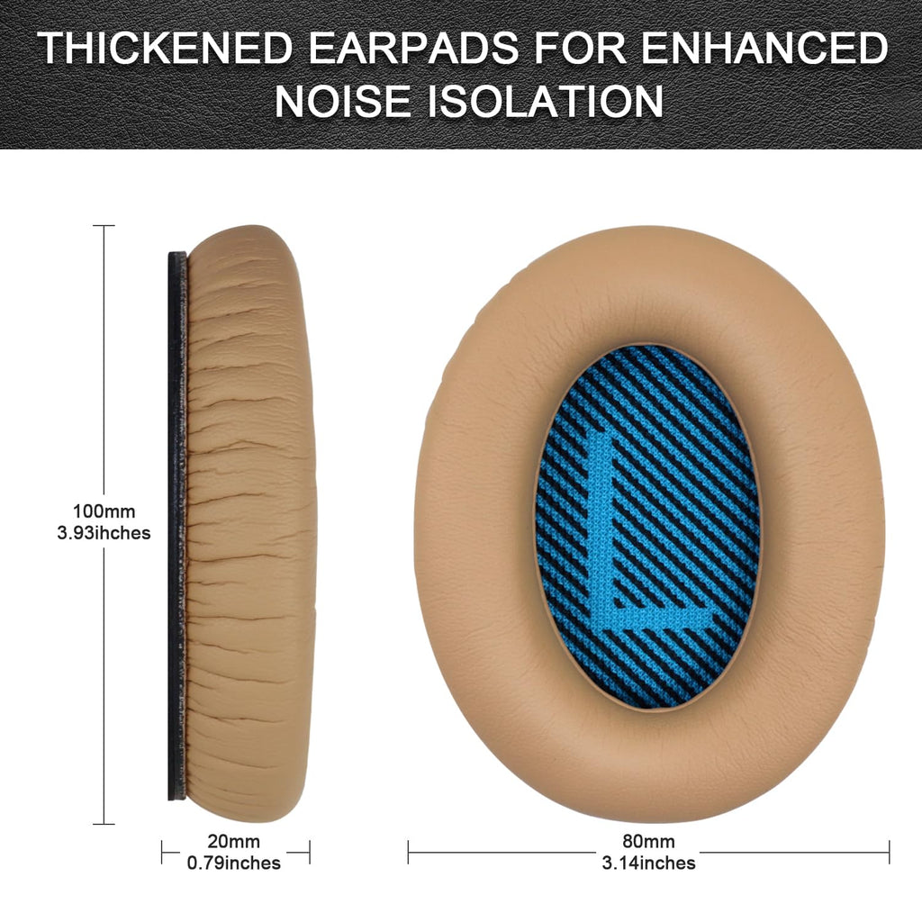 Replacement Ear Pads for Bose QuietComfort 15(qc15/QC15), Headphone Ear Covers, High Density Memory Cotton, Soft Leather, Adaptive Noise Isolation Headphones Pads Cushions-Khaki