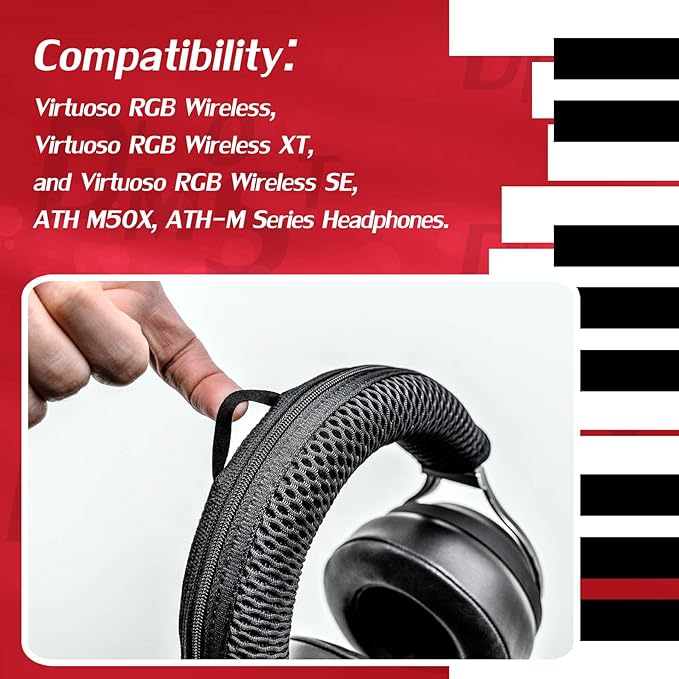 Protective Headband Cover for ATH M Series & Virtuoso - Compatible with Virtuoso XT, SE, Wireless, M50X, M50XBT, M50, M40X & More (Black Breathable Mesh Fabric)