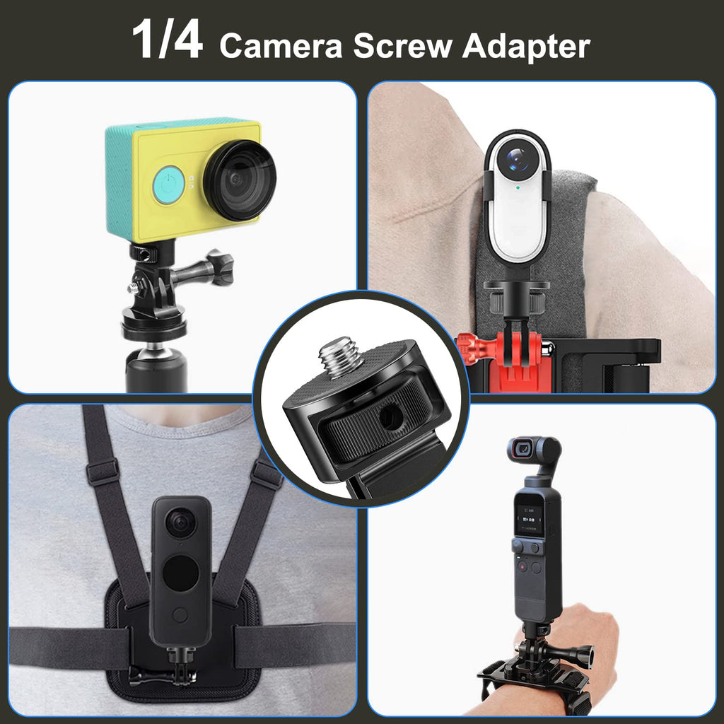 Starbea 2 Pieces Camera Tripod Mount for Gopro Adapter 360°Adjustable Aluminum Alloy Conversion Adapter for GoPro Hero, Insta360, Sjcam Action Cameras and Other Standard 1/4 Accessories (GC-1)