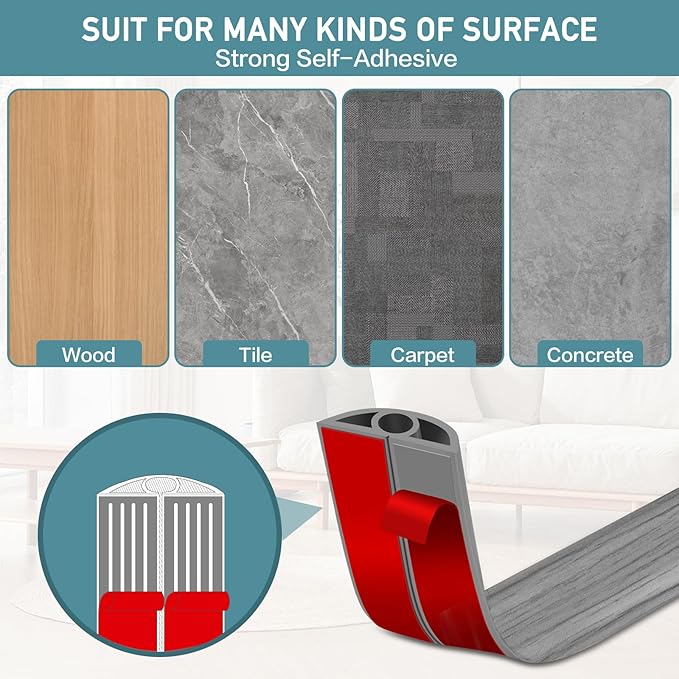 Floor Cord Cover Self Adhesive Cord Hider Floor Extension Cord Covers for Floor Power Cord Protector Cable Management Prevent Cable Trips Cable Cavity 0.32" W x 0.32" H (Light Grey Wood, 10Ft)