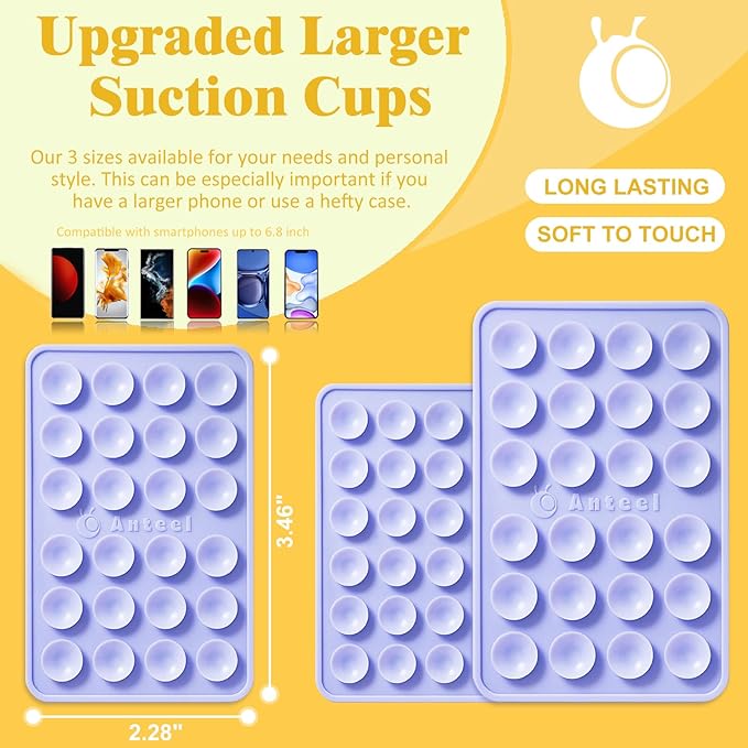 Anteel Medium-Sized Silicone Suction Phone Case Adhesive Mount, Enhanced Suction Power and Upgraded Thickened Sticky Phone Grip, Durable, Hands-Free Sticky Phone Holder, 2.28"x3.46" (LPK&TP)