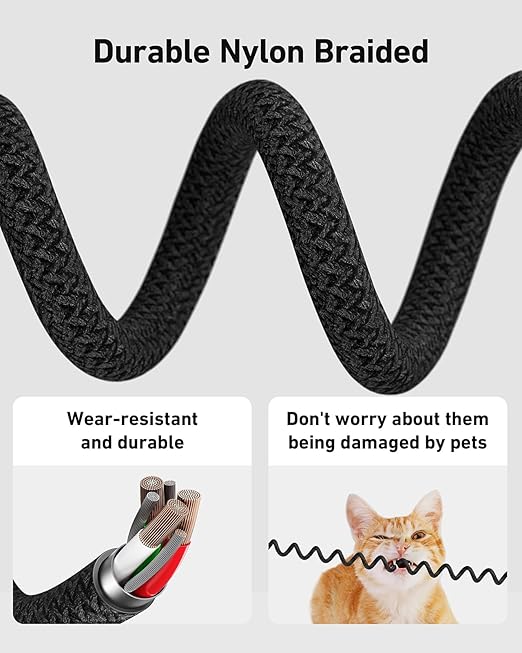 USB C Cable Coiled 6FT 2Pack, Braided USB A to Type C Charger Cable for Car 66W Fast Charging Cord Compatible with iPhone 16 15, iPad, Samsung Galaxy, Google Pixel, Moto, TCL, LG Phones