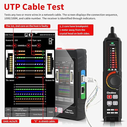 Multifunction RJ45 Network Caber Tester, 4" IPS Touch Screen UTP Cable Tester,Rechargeable Ethernet Cable Tracer,Support Network Tools, POE++ Detect,Cable Length Meter,RJ45 TDR Test, NCV,PD Power,FTP