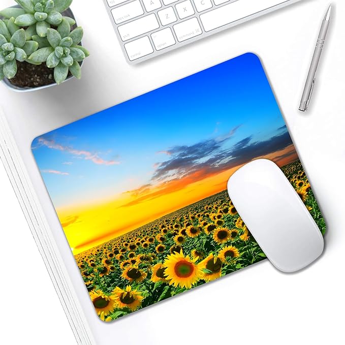 Mouse Pad, Beautiful Sunset Sunflower Mouse Pads for Desk, 9.5" x 7.9" Non-Slip Rubber Base Computer Mousepad with Women, Portable Square Design for Wireless Mouse and Pad Laptop Office & Travel