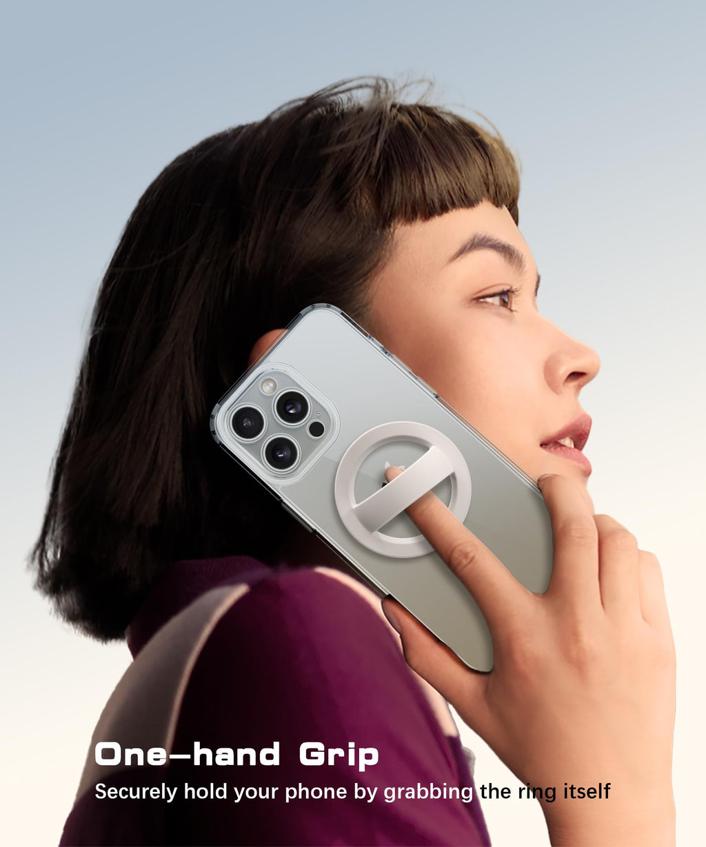 SuydanBox Magnetic Phone Grip, Removable Loop Grip with Soft Finger Strap, Silicone Phone Ring Holder for Back of Phone for iPhone 16/15/14/13/12 Pro Max/Plus, Stone