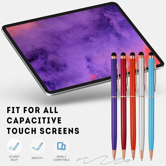 FIRCRE 15 Pack Stylus Pens for Touch Screens Stylus Pen Compatible with Phone Tablets Kindle and Black Ink Ballpoint Pens-2 in 1 Stylists Pens (8005 Rose Gold B)