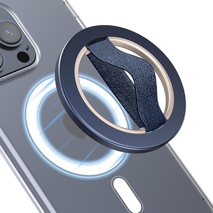 EWA MagOne Solo Phone Grip with Replaceable Elastic Finger Loop, Removable Magnetic Ring Holder Loop, Accessories for iPhone 16,15, 14, 13 Pro/Max/Plus, No Stand-Blue