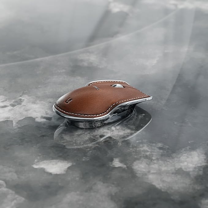 LUNAR ARTEFACTS Ambidextrous Rechargeable Bluetooth Wireless Computer Mouse Brown French Leather and Aluminum, Qi Enabled USB-C