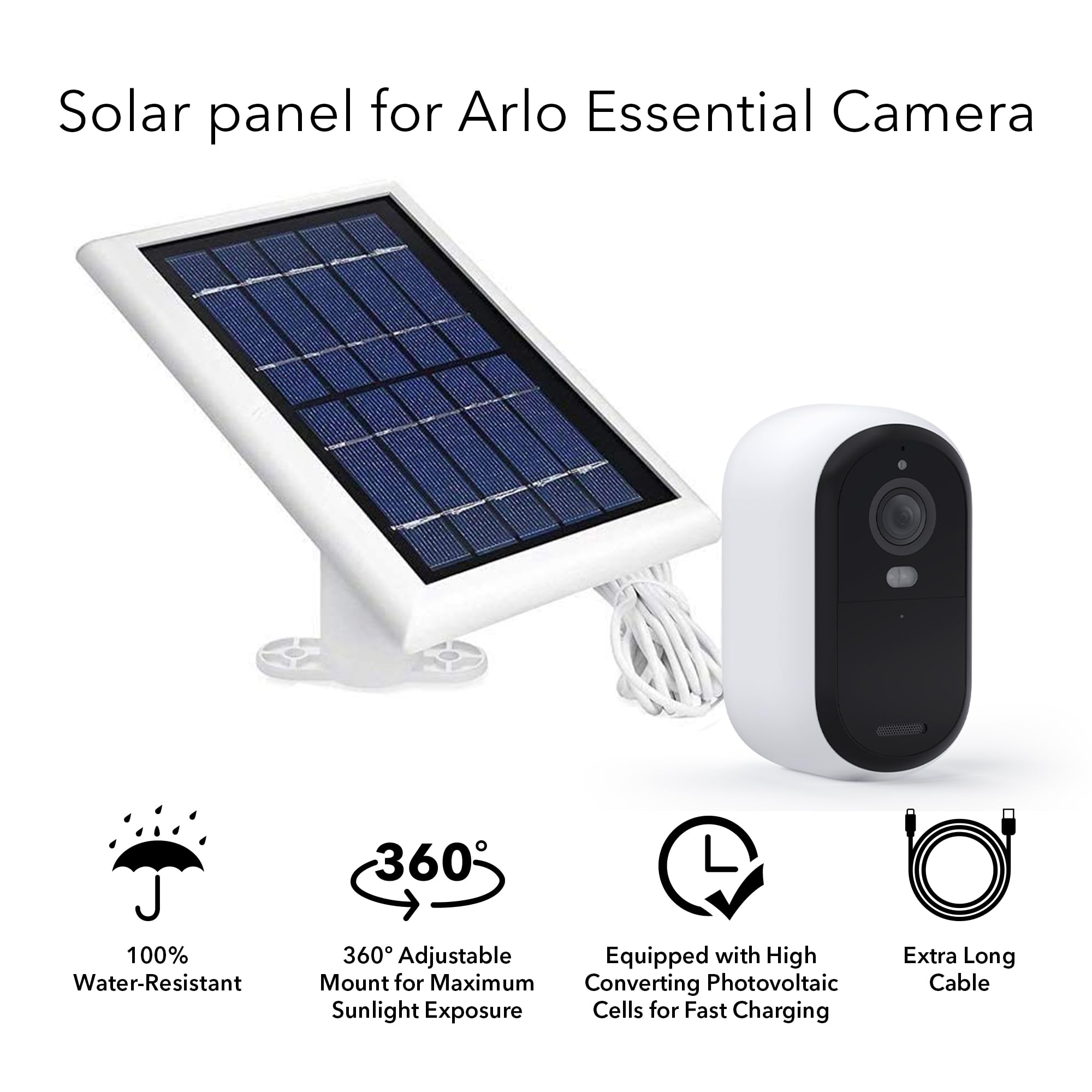 Wasserstein Solar Panel Compatible with Arlo Essential 2K Outdoor Security Camera (2nd Gen) / XL (2nd Gen) & Essential Spotlight (Camera NOT Included) - (3-Pack, White)