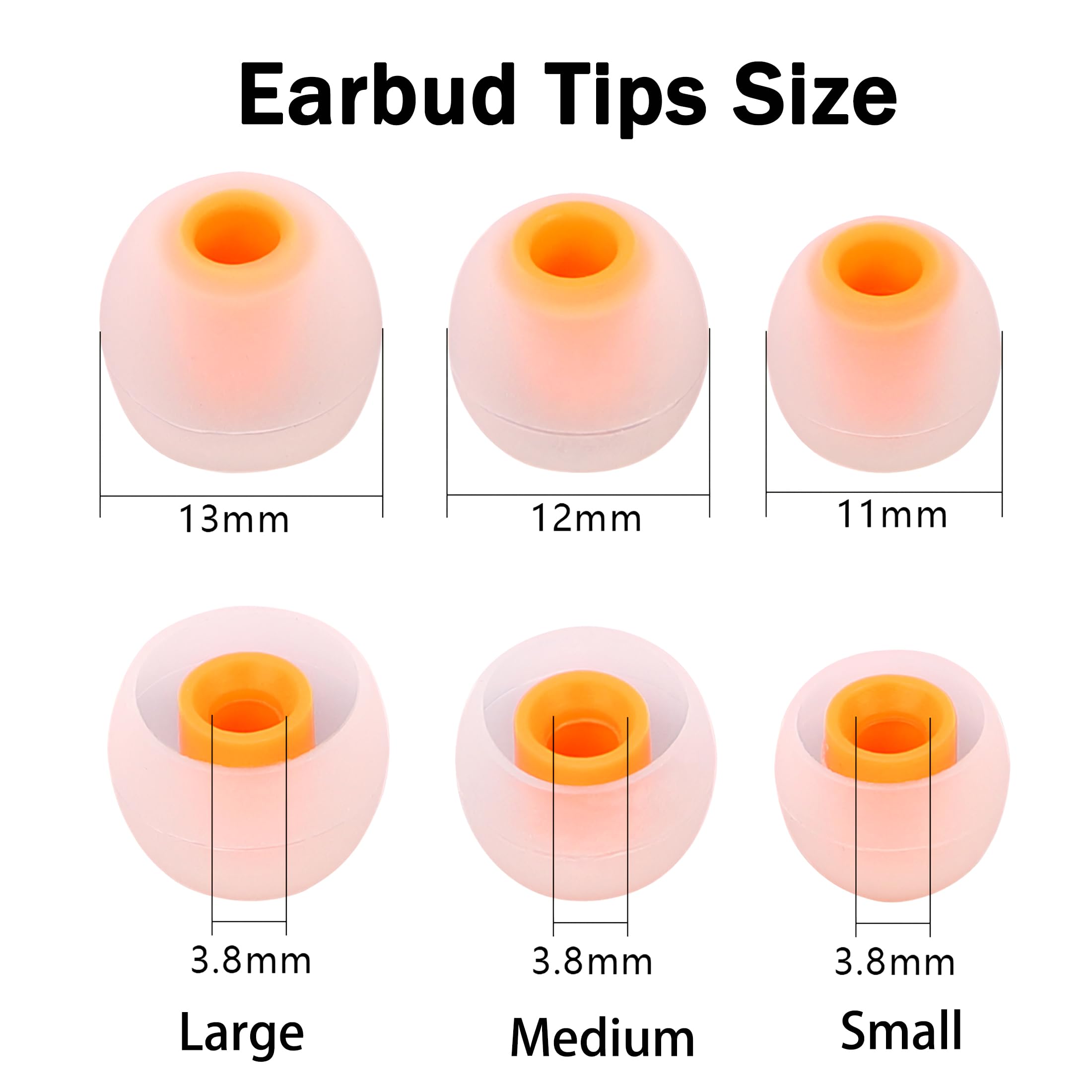MQIMY Earbud Replacement Tips - Silicone Earbud Tips Fit Most In-Ear Earbuds (Inner Hole 3.8mm - 5.1mm) - 9 Pairs S M L
