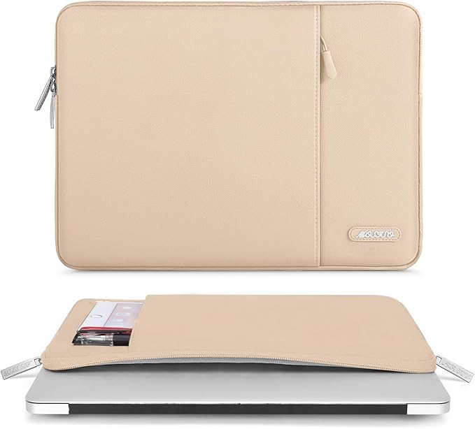 MOSISO Laptop Case 13.3 inch, 13-13.3 inch Laptop Sleeve Compatible with MacBook Air/Pro 13 / Pro 14, HP Dell ASUS Lenovo Notebook, Polyester Vertical Computer Sleeve Bag with Pocket, Apricot
