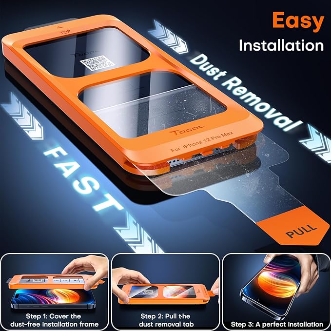 TOCOL for iPhone 12 Pro Max Screen Protector 9H Hardness Military Grade Shatterproof HD Tempered Glass Full Coverage Easy Installation Case Friendly 2 Pack