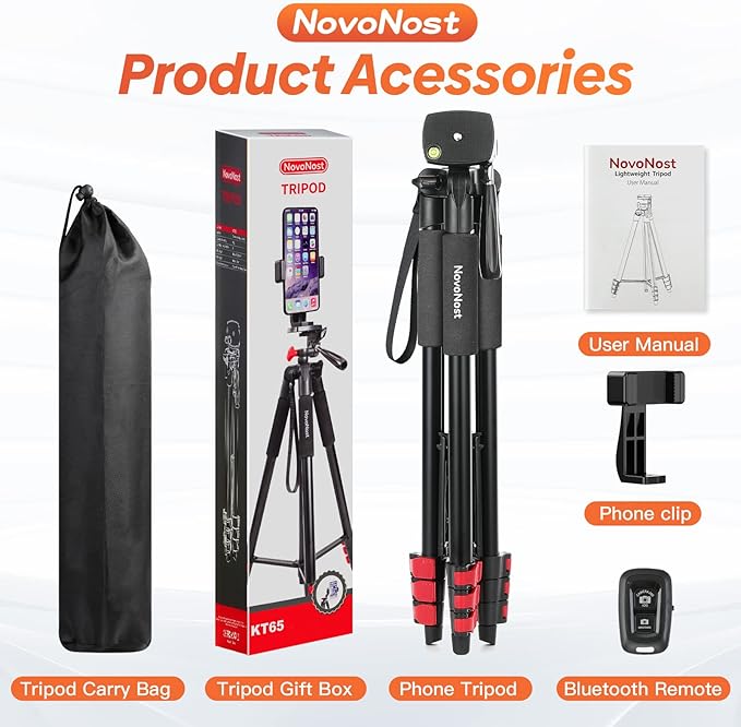 65" Phone Tripod Stand, Tripod for iPhone & Camera with Wireless Remote & Cellphone Holder for Video Recording/Selfies/Live Stream/Vlogging (Included Carry Bag)
