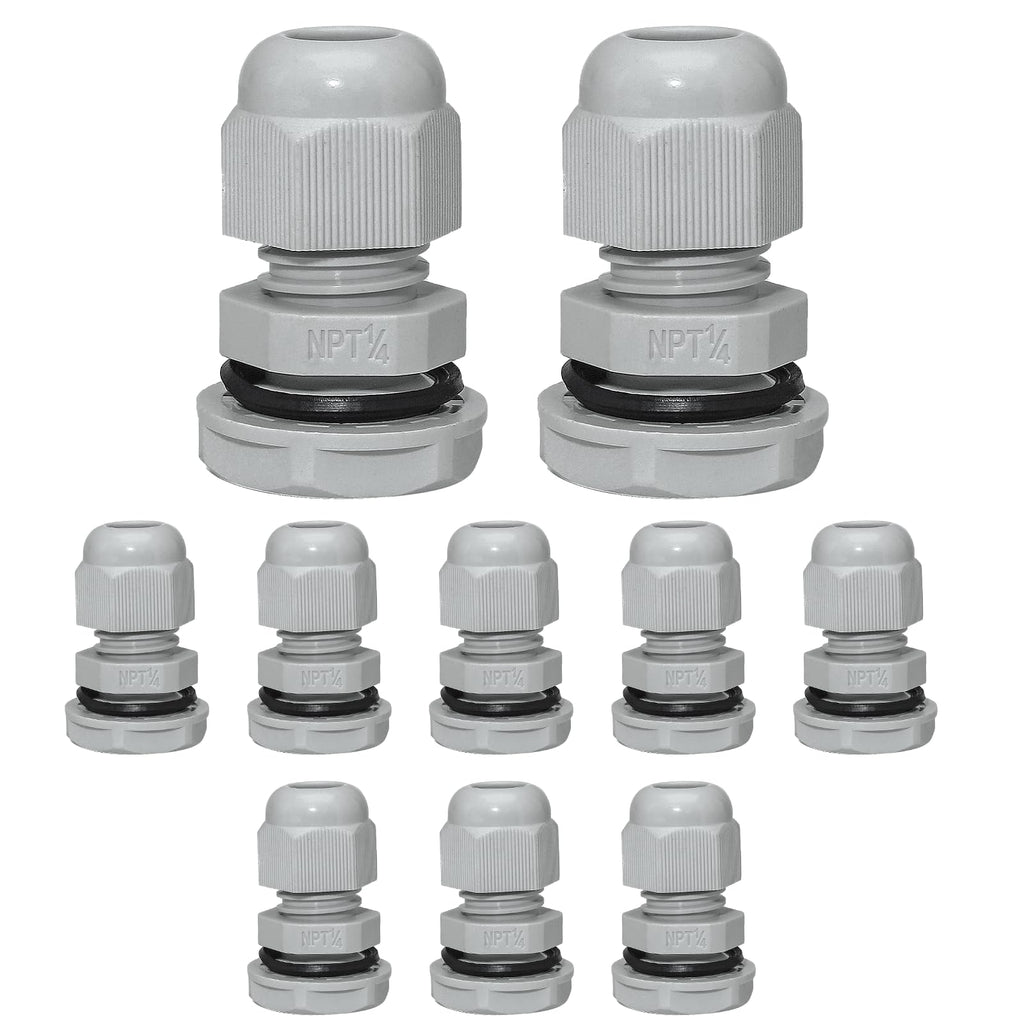 Bonsicoky 1/4" NPT Nylon Cable Glands, Grey, 10 Pcs