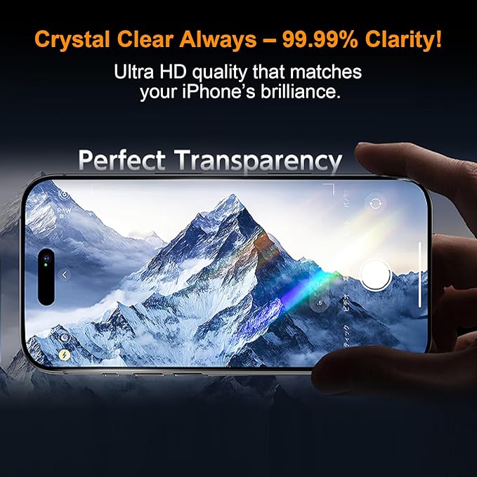 OneFish Screen Protector Glass for iPhone 16e/13/13PRO/14, 9H Glass Scratch Resistant, Dynamic Island Compatible, HD Clarity Tempered Film with Installation Frame, Easy Installation, 2Pack.