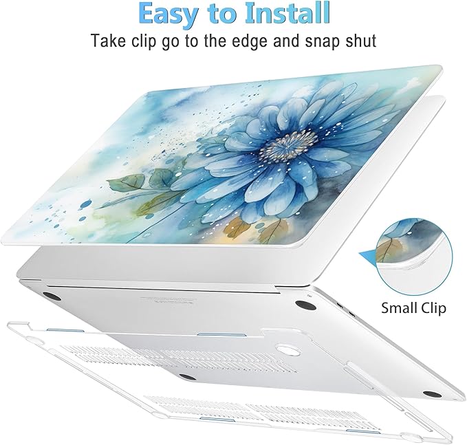 Mektron for MacBook Pro 13-inch Case 2022 2021 2020 Release A2338 M2 M1 A2289 A2251, Printed Plastic Hard Shell Cover for MacBook Pro 13.3-inch Touch Bar Fits Touch ID, Watercolor Blue Flower
