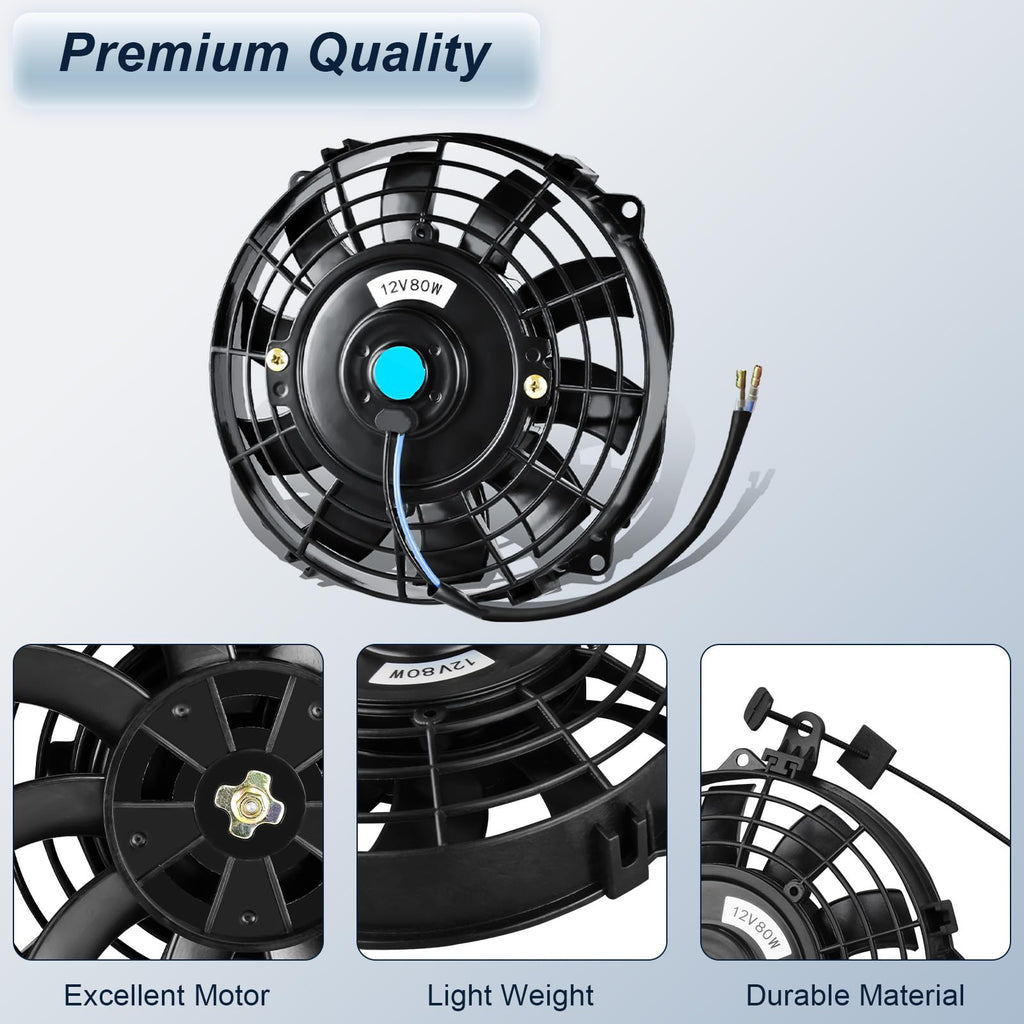 MuHize 2 Pack 7 Inch Slim Radiator Fan 12V 80W 800 CFM Cooling Fan w/Mount
