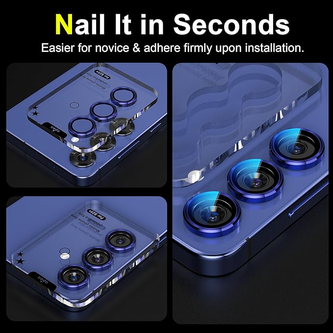 YWXTW Camera Lens Protector for Samsung Galaxy S25+ Plus Accessories [1:1 Fit & Ultra Clarity] 9H Tempered Glass Metal Individual Ring Camera Cover Screen Protector, Case Friendly (Navy)