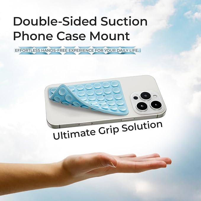 SUCKY Silicone Suction Phone Case Adhesive Mount - Anti-Slip Holder, Hands-Free Fidget Toy, Phone Accessory for iPhone and Android (Crystal White, Double V2)