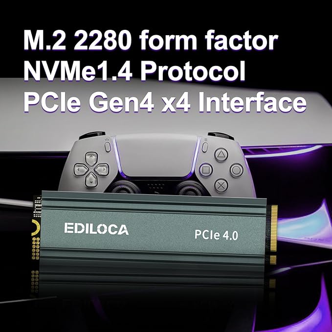 1TB M2 NVME SSD with Heatsink - PCIe Gen4.0 NVMe M.2 2280 3D NAND TLC, 5000MB/s Read, Internal Solid State Drive for PS5/PC, Dynamic SLC Cache, PS5 Storage Expansion, 5-Year Warranty(EN760)