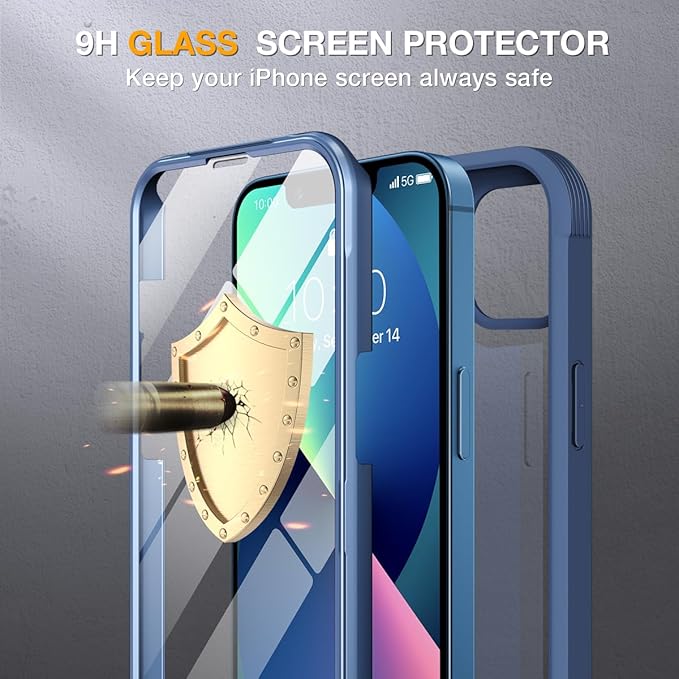 Miracase Magnetic Case for iPhone 13 Mini 5.4 Inch,with MagSafe,Built in Screen Protector,Full Body Protection(Dark Blue)