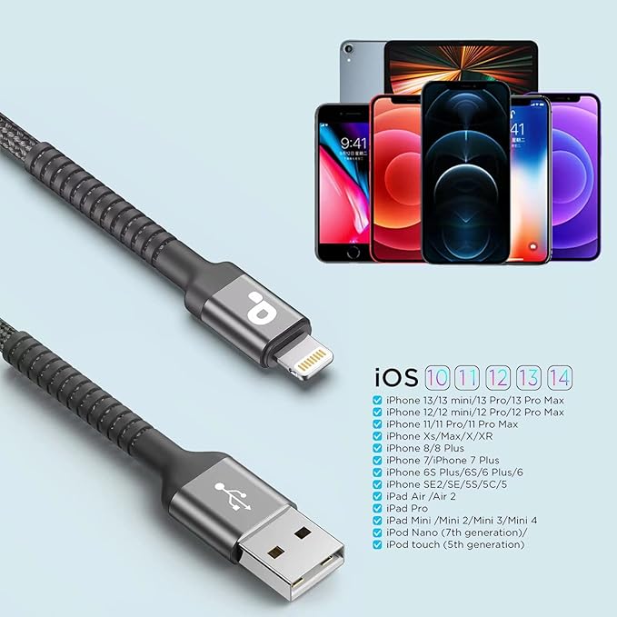Short iPhone Charger Cable 1FT 2Pack Apple MFi Certified USB Lightning Cable, iPhone Charging Cord Nylon Braided Charger Cable Compatible with iPhone 14 13 12 11 Pro Max XS XR X 8 7 6 Plus 5 iPad