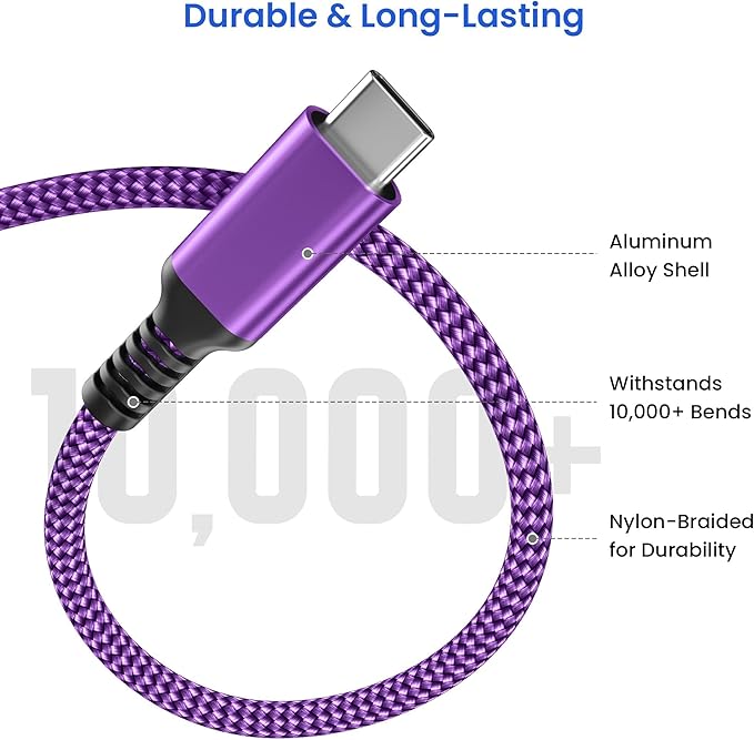 Elebase USB Type C to C 100W Cable 10FT with USB Adapter,Fast Charging PD Charger Cord for Car iPhone 16 15 Pro Max Plus,Samsung Galaxy S23 S24,MacBook Mac,iPad 10,Air 5 Mini 6th,Ultra,A53 A54