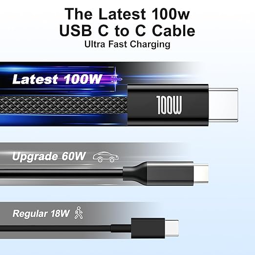 USB C to USB C Cable 3ft, 2-Pack 100W USBC to USBC Fast Charger Cord, Braided Type C to C Charger Cable Fast Charging for iPhone 17 16 15 Pro Max Plus,MacBook Pro,i Pad Pro,Samsung S25/S24 Ultra,Pixel