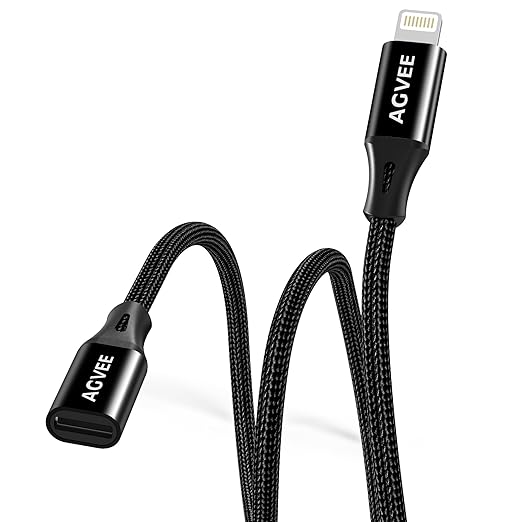 AGVEE 4 inch Lightning Extension Cable, Braided Female to Male Extender Full Function Cord Compatible with iPhone iPad, Data Sync Video Audio & Charging Connector Adapter, Black
