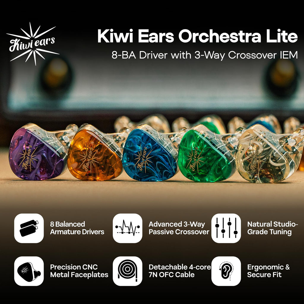 HIFIXAUDIO Kiwi Ears Orchestra Lite in Ear Monitor, Custom 8BA HiFi Earphone, Studio Monitor Headphone, Wired Earbuds with Detachable OFC Cable, Handcrafts Faceplate for Audiophile Musician (Blue)