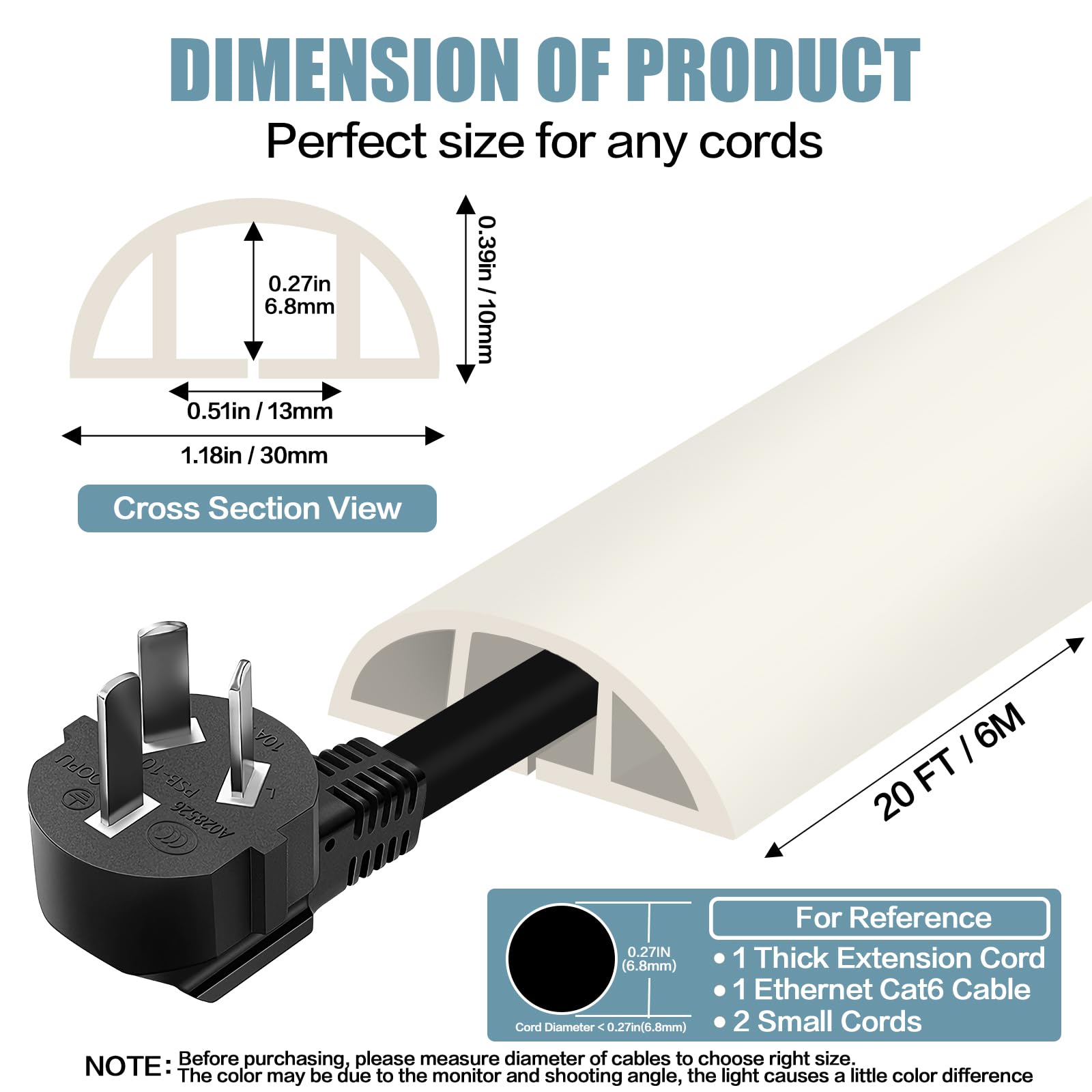 Floor Cord Cover Cable Cavity Self Adhesive Cord Hider Floor 10FT Floor Cable Management Power Cord Protector Floor Electric Cord Covers for Offices, Gym, Exhibitions (Beige, 1.18" x 20')